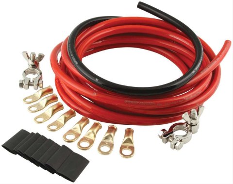 QuickCar Battery Cable Kits 57-009 Kit, 4 AWG, 15 ft. Red, 2 ft. Black Cable, 2 Terminals, 8 Gold-Plated Terminals, Kit