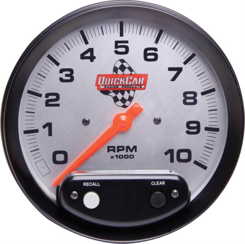QuickCar Memory Recall Tachometers 611-6001 Tachometer, Recall, 0-10,000 RPM, 5 in. Diameter, Light Silver Face, Analog, Electrical, Each
