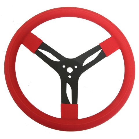 QuickCar Steering Wheels 68-0031 Wheel, Steel, 3-Spoke, Red Rubber Grip, 15.0 in. Diameter, 3.0 in. Dish, 3-Bolt Mount, Each