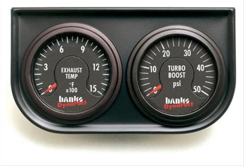 Banks Power DynaFact Boost Gauge Kits 64504 Gauges, DynaFact, Dual Panel, Boost, 0 - 50 psi, EGT, 0 - 1500 Degrees F, Analog, Electrical, for New AutoMind Tuner, 5.9L, Cummins, Kit