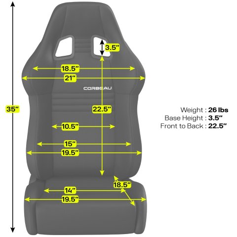 Corbeau A4 Racing Black Suede Seat S60091PR Bucket and Bench Seats, Seats, Adjustable Bucket, Suede, Black, Stitching, Lever Recline, Pair