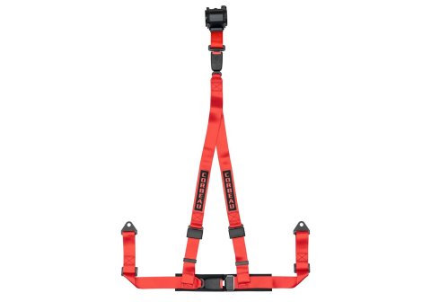Corbeau Double Release Retractable 3-Point Harness 43307B Harness, Release, Retractable, 3-Point, Pull Down, Nylon, Red, 2 in. Width, OEM Style Latch, Bolt-in, Each