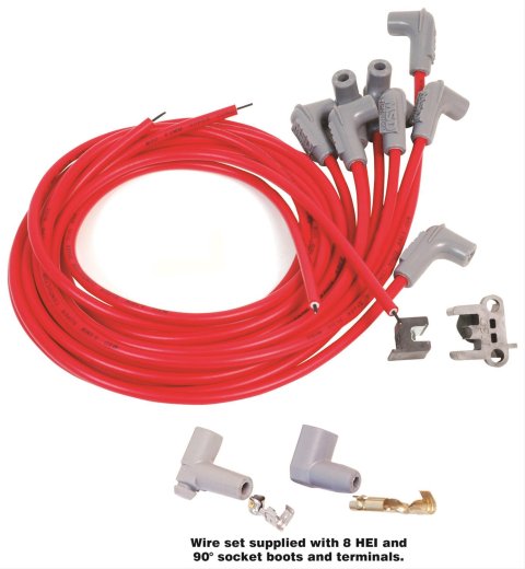 MSD 8.5mm Super Conductor Spark Plug Wire Sets 31239 Wires, Conductor, Spiral Core, 8.5mm, Red, 90 Degree Boots, Universal, L8/V8, Set