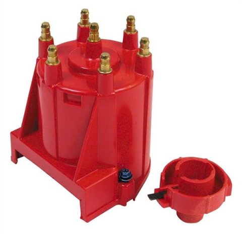 MSD Distributor Cap and Rotor Kits 8430 Rotor, Red, Male/HEI, Brass Terminals, Screw-Down, Cadillac, Chevy, GMC, Oldsmobile, Pontiac, V6, Kit