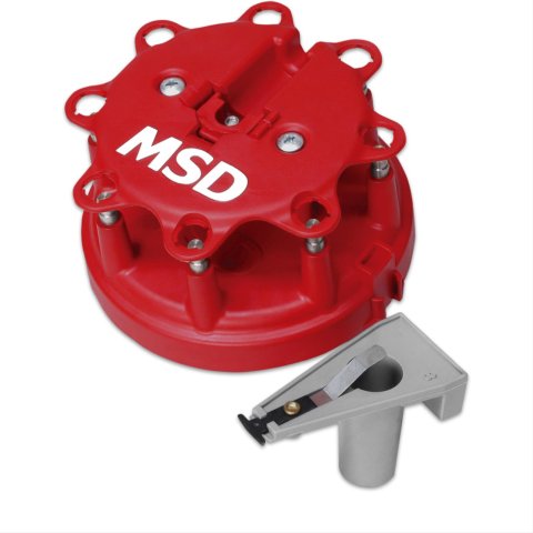MSD Distributor Cap and Rotor Kits 8450 Rotor, Cap-A-Dapt, Red, Male/HEI, Stainless Steel Terminals, Clamp-Down, Ford, Duraspark, V8, Kit