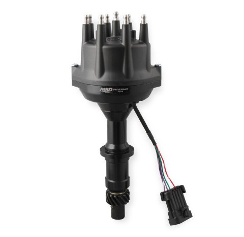 MSD Pro-Billet Dual Sync EFI Distributors 23843 Distributor, EFI, Hall Effect Trigger, Male/HEI, Standard Rotation, Black Cap, Billet Aluminum Housing, Black, Pontiac, Each