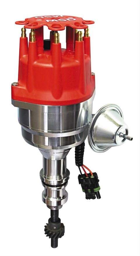 MSD Pro-Billet Ready-to-Run Distributors 83521 Distributors, Ready-To-Run, Magnetic Trigger, Male/HEI, Vacuum and Mechanical Advance, Red Cap, Ford, 5.0L, Each
