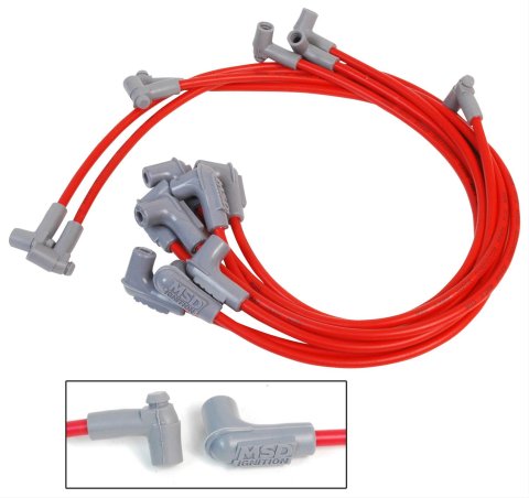 MSD 8.5mm Super Conductor Spark Plug Wire Sets 31249 Wires, Conductor, Spiral Core, 8.5mm, Red, 90 Degree Boots, Chevy, Small Block, V8, Set