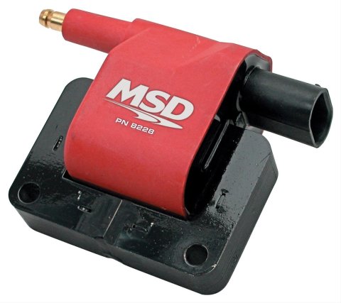 MSD Blaster OEM Replacement Coils 8228 Ignition Coil, Performance Replacement, E-Core, Square, Epoxy, Red, 40,000 V, Each