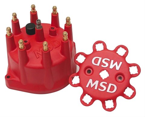 MSD Replacement Distributor Caps 8431 Cap, Male/HEI-Style, Red, Screw-Down, Pro-Billet, Small Diameter, V8, Each