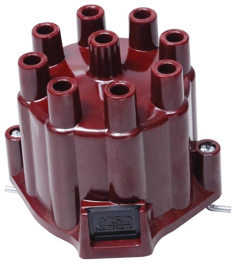 MSD Replacement Distributor Caps 8437 Cap, GM Window, Female, Socket-Style, Red, Clamp-Down, Pro-Billet, Billet, GM, V8, Each