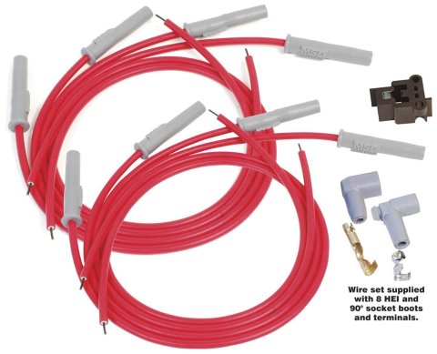 MSD 8.5mm Super Conductor Spark Plug Wire Sets 31199 Wires, Conductor, Spiral Core, 8.5mm, Red, Multi-Angle Boots, Universal, L8/V8, Set