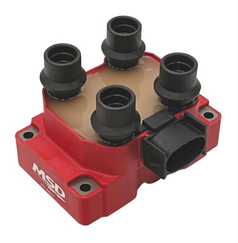 MSD Blaster OEM Replacement Coils 8241 Ignition Coil, DIS Performance Replacement, E-Core, Square, Epoxy, Red, 40,000 V, Ford, Each