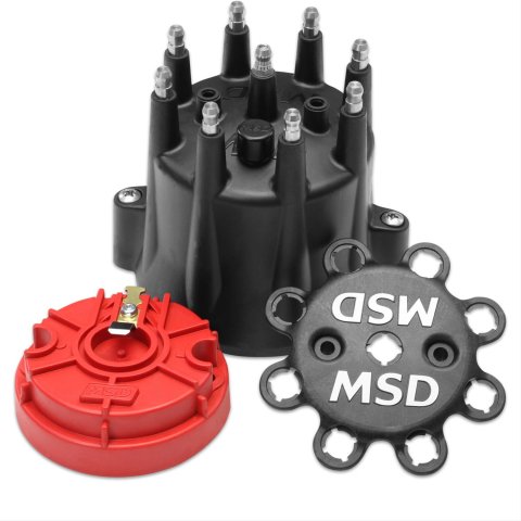 MSD Distributor Cap and Rotor Kits 84336 Kits, Male/HEI, Black Cap, Clamp Down, Rotor, Stainless Steel/Brass Contact Terminal, MSD, Billet, Pro-Billet, V8, Kit