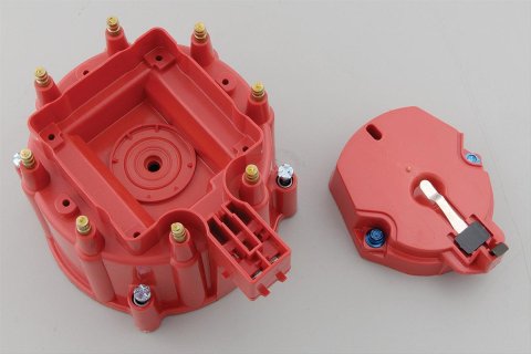 MSD Distributor Cap and Rotor Kits 8416 Rotor, Cap-A-Dapt, Red, Male/HEI, Stainless Steel Terminals, Clamp-Down, GM, V8, Kit