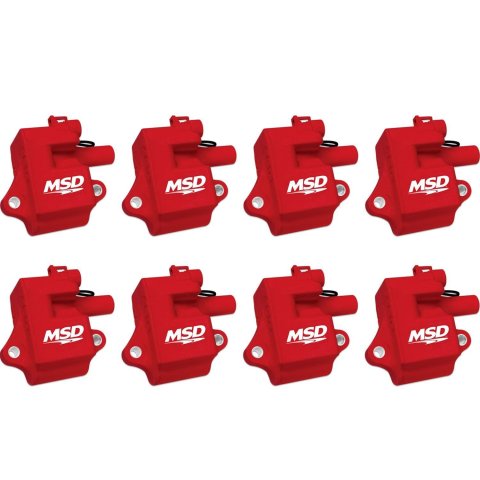 MSD Multiple Spark Coils and Coil Kits 82858 Ignition Coil, MSC II Pack, D580 Style, Epoxy, Square, Red, GM LS1/LS6, Set of 8