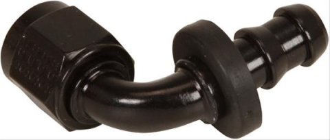 MSD Push-Lock Hose Fittings 2935 End, 6AN Fitting, 90 Degree, Socketless, Black, Each