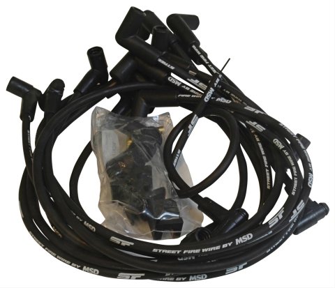 MSD Street Fire Spark Plug Wire Sets 5554 Wires, Fire, 8.0mm, Black, 90 Degree Boots, Chevy, Pontiac, Oldsmobile, Small Block, Set