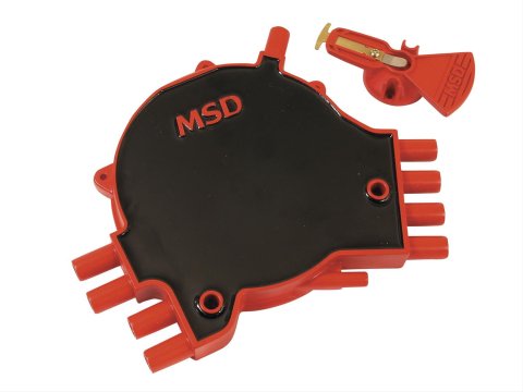 MSD Distributor Cap and Rotor Kits 84811 Rotor, Black/Red, Female/Socket, Stainless Steel Terminals, Screw-Down, Buick, Chevy, Pontiac, 5.7L, LT1, Kit