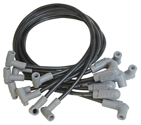MSD 8.5mm Super Conductor Spark Plug Wire Sets 35593 Wires, Conductor, Spiral Core, 8.5mm, Black, 90 Degree Boots, Chevy, Small Block, V8, Under Headers, Set