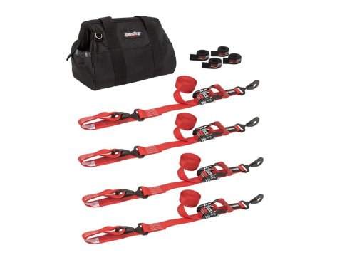PRP Seats SpeedStrap UTV Tie-Down Kits 71743 Straps, SpeedStrap, UTV, Four 10 ft. Tie-Downs with Soft Ties, Ratchet, Twisted Snap Hook, Red, Four SpeedWraps, Storage Bag, Kit