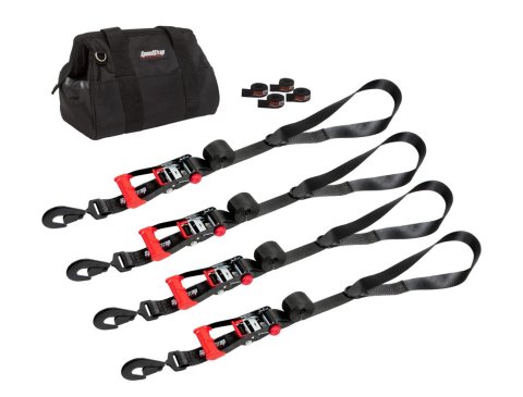 PRP Seats SpeedStrap Heavy-Duty Through-the-Wheel Tie-Downs 71780 Tie-Down Straps, SpeedStrap, Through-the-Wheel, Four 12 ft. Tie-Downs, D-Ring, Ratchet, Twisted Snap Hook, Black, Four SpeedWraps, Storage Bag, Kit