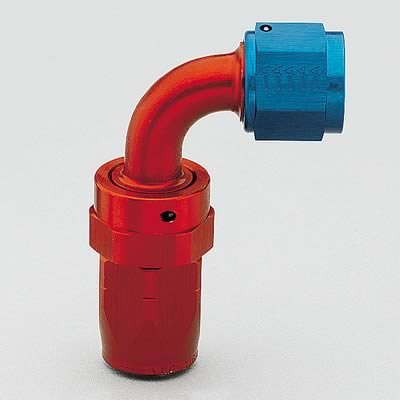 Aeroquip Reusable Hose Ends FBM4033 Fitting, End, AQP/StartLite Hose, 90 Degree, -8 AN to Female -8 AN, Aluminum, Red/Blue, Each
