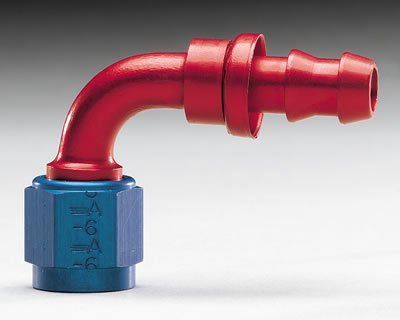 Aeroquip Socketless Hose Ends FBM1532 Fitting, End, AQP Socketless, 90 Degree, -6 AN Barb to Female -6 AN, Aluminum, Red/Blue, Each
