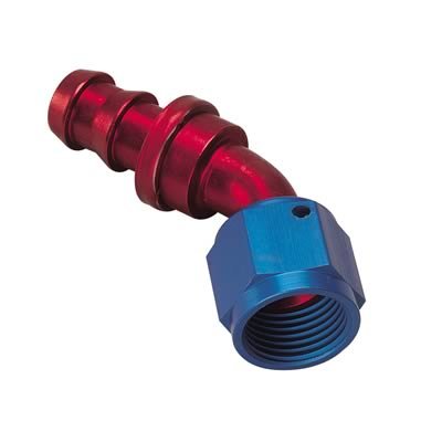 Aeroquip Socketless Hose Ends FBM1523 Fitting, End, AQP Socketless, 45 Degree, -8 AN Barb to Female -8 AN, Aluminum, Red/Blue, Each