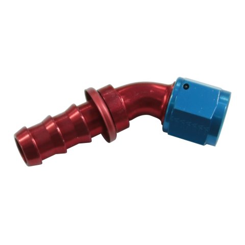 Aeroquip Socketless Hose Ends FBM1524 Fitting, End, AQP Socketless, 45 Degree, -10 AN Barb to Female -10 AN, Aluminum, Red/Blue, Each