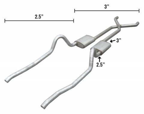 Pypes Violator Dual Exhaust Systems SMA30V Systems, 67-73 Mopar A-Body Hybrid 3" To 2.5" Crossmember Back W/ X-Pipe SystemViolator Muffler