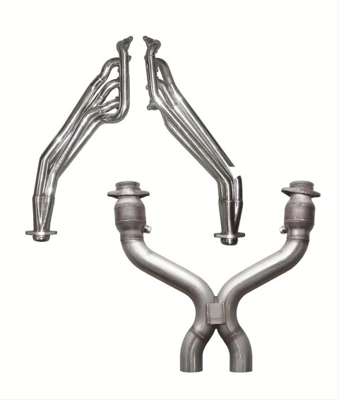 Pypes Headers HDR76SK-1 Headers, Long Tube, Stepped, 304 Stainless Steel, Polished, X-Pipe, Ford, 5.0L, Pair