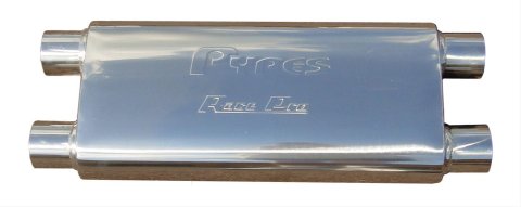 Pypes Race Pro 304 Stainless Steel 2.5 Inch Muffler MVR100S Muffler, Series, Steel, Polished, Dual in. Offset Inlets/Dual in. Offset Outlets, Each