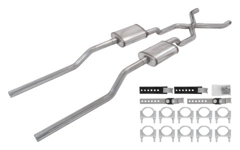 Pypes Turbo Pro Exhaust Systems SGT77T Systems, Pro, Crossmember Back, 409 Stainless Steel, Natural, Chevy, GMC, Kit