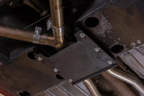 Pypes Header/Crossmember-Back Exhaust Systems SFM05 Systems,Dual Exit Tailpipes:2.5 Inch Mandrel-BentTubing;409 Stainless Steel Construction;65-70 Convertible Mustang, NO staggered shocks.