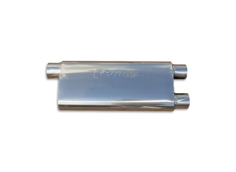 Pypes Violator 409 Stainless Steel 3 Inch Muffler MVV71 Muffler, Series, Steel, Polished, 3.0 in. Offset Inlet/Dual 2.5 in. Offset Outlets, Each