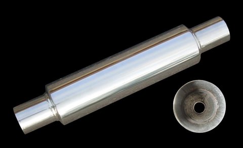 Pypes M-80 Round Case 304 Stainless Steel 2.5 Inch Muffler MVR200S Muffler, Series, Steel, Polished, in. Center Inlet/2.5 in. Center Outlet, Each