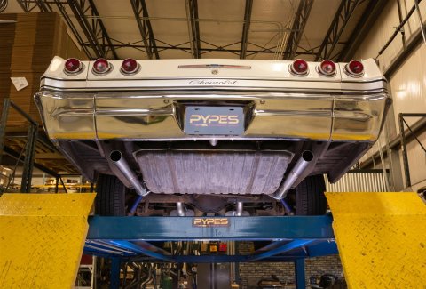 Pypes Race Pro Dual Exhaust Systems SGB45R System, Pro, Crossmember Back, 409 Stainless Steel, Natural, H-Pipe, Rear Exit, Chevy, Impala, Kit