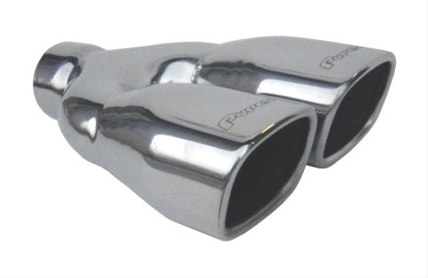 Pypes Stainless Steel Square, Polished 2.50 Inch Exhaust Tip EVT25 Tips, Steel, Polished, Slant Cut, Rolled Edge, 2.5 in. Inlet/Dual Outlets, Pair