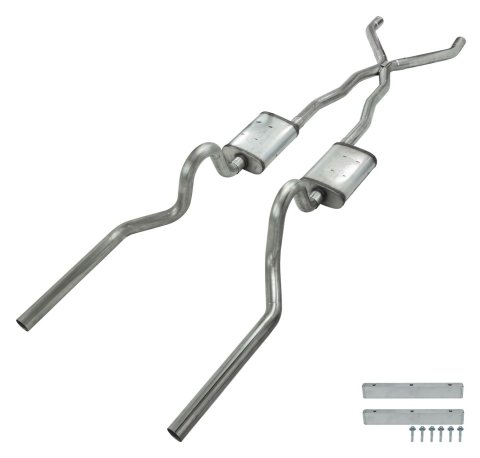 Pypes Street Pro Exhaust Systems SFM05S Systems,Dual Exit Tailpipes:2.5 Inch Mandrel-BentTubing;409 Stainless Steel Construction;65-70 Convertible Mustang, NO staggered shocks.