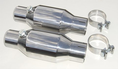 Pypes Mini Catalytic Converters CVM10K Converter, Ceramic Substrate, Stainless Steel, Universal, 2.5 in. Inlet/Outlet, 11 in. Length, Pair