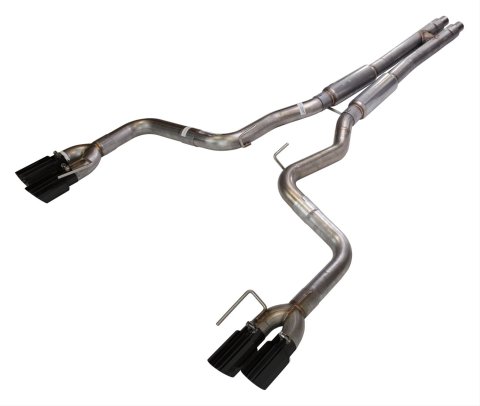 Pypes H-Bomb Exhaust Systems SFM87MHB Cat Back System; Split Rear Quad Exit; 3 in. quad 304 SS black coated tips; Hardware included; Mid Muffler; Hpipe; 409 SS Natural Finish