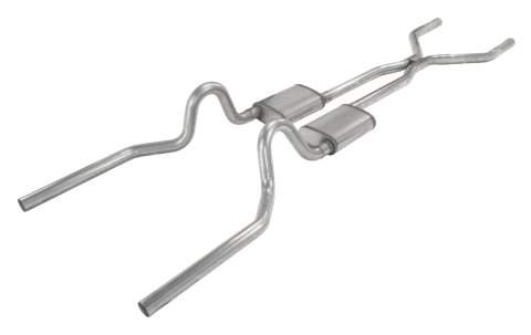 Pypes H-Bomb Exhaust Systems SFM43R System, Crossmember Back w/H-Pipe 65-70 Mustang Split Rear Dual Exit 2.5 in Int & Tail Pipe Race Pro Mufflers/Hardware