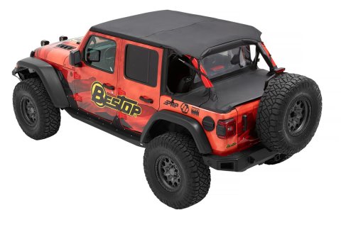 Bestop Safari Header Bikini Tops for 2018-2024 WRANGLER - 5260835 Soft Top, Top, Partial, Includes Windshield Header, Polymer Cloth, Black Diamond, Jeep, Each