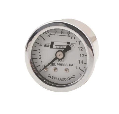 Mr. Gasket Fuel Pressure Gauges 1563 Gauge, Pressure, 0-15 psi, 1 1/2 in., Analog, Mechanical, White Face, Each