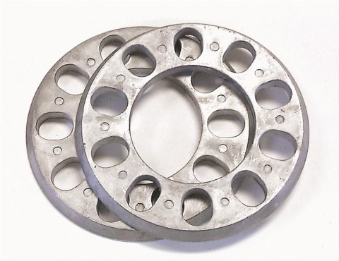 Mr. Gasket 0.438 inch Wheel Spacers 2372 Spacers, Aluminum, 5 x 4.5 in./4.75 in./5.0 in., 7/16 in. Thick, 6.50 in. O.D., Pair