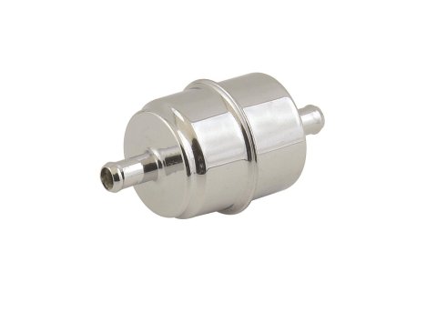 Mr. Gasket Chrome Canister Fuel Filter with 0.375 in. Inlet Size 9746 Filter, Chrome, 3/8 Hose Barb, Each