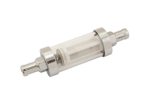 Mr. Gasket Clear View 100 Microns Fuel Filter with 0.375 in. Inlet Size 9748 Filter, Inline Mount, Clearview, Chrome, 3/8 Hose Barb Inlet, Outlet, Each