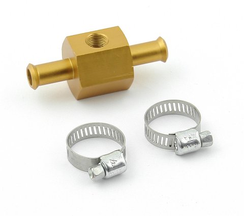 Mr. Gasket Fuel Pressure Gauge Adapters 2975 Fitting, Adapter, 3/8 in. Hose Barb to 3/8 in. Hose Barb, 1/8 in. NPT, Aluminum, Gold, Each