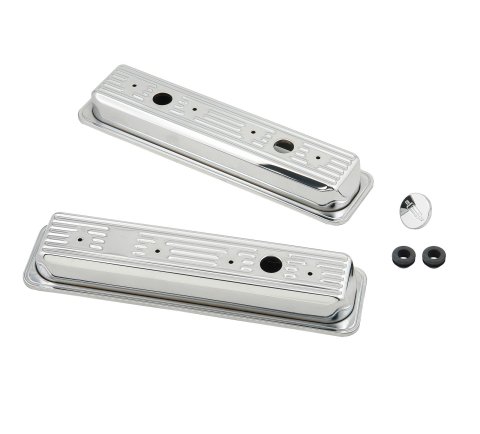 Mr. Gasket Chrome Valve Covers 9415 Covers, Stock Height, Steel, Chrome, Plain, Centerbolt, Chevy, Small Block, Pair